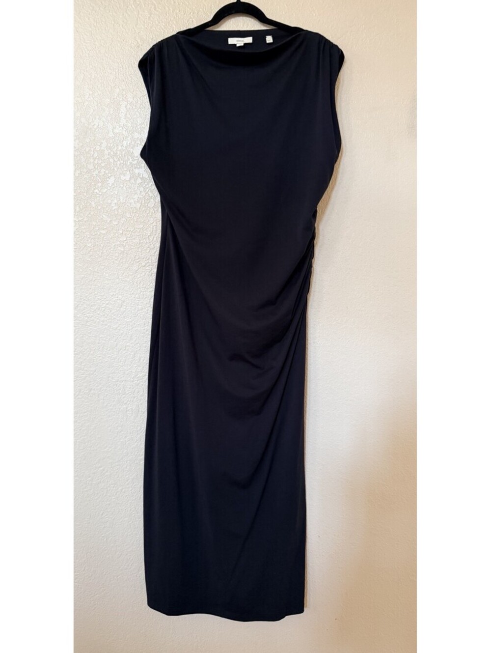 New Vince Cowlneck Cotton Midi-Dress In Black Size L $248 - Picture 5 of 11